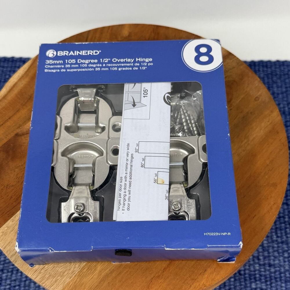 7 Brainerd Hinges 35MM 105 Degree 1/2" Overlay Cabinet Door Open Box